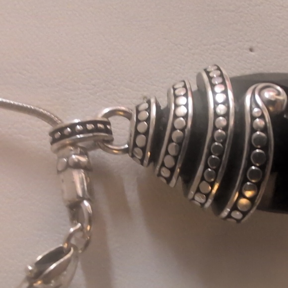 Brighton Sterling Teardrop Onyx Pendant W Snake Chain Necklace - Picture 5 of 5